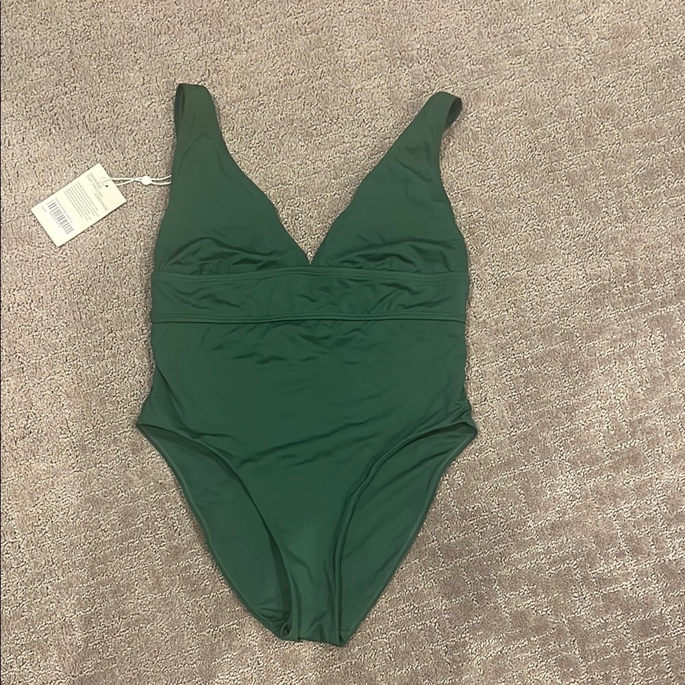Deep Forest Green One Piece Swimsuit with Plunging V-Neck and High Cut Legs